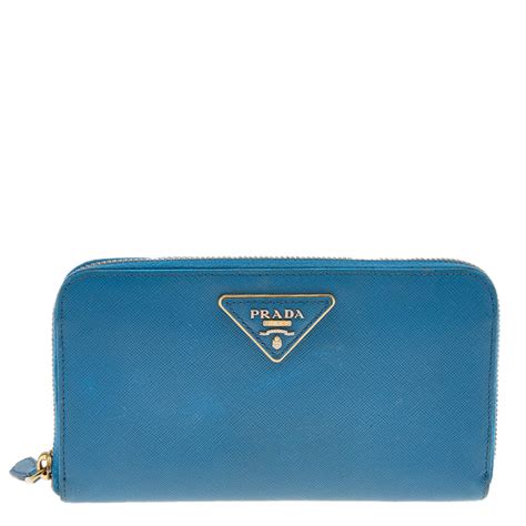 prada blue saffiano leather zip around long wallet|prada small saffiano leather wallet.